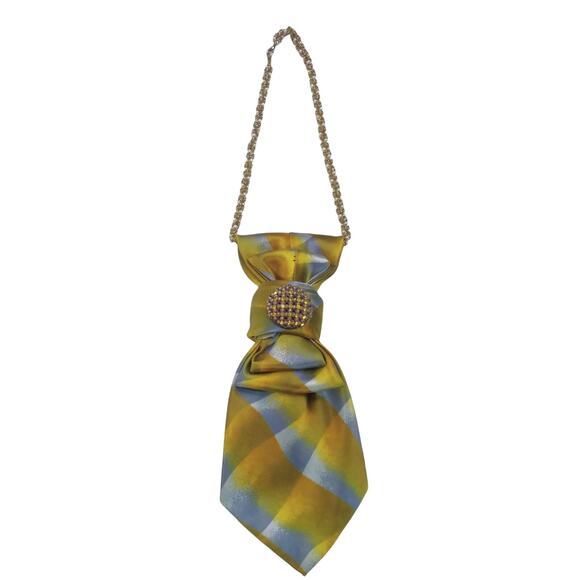 Vintage Silk Tie Necklace Artisan Italy Gold Silver Hue Upcycled Amber Jewel NEW - Picture 6 of 13